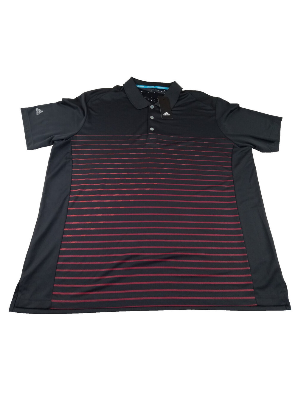 adidas Climachill Polo Shirt Mens XXL Black Red Striped Golf Short Sleeve 2XL